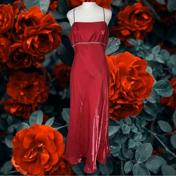 Vintage 90s Iridescent Red Prom Dress Size XL Embellished Empire Waist NEW - Picture 1 of 16